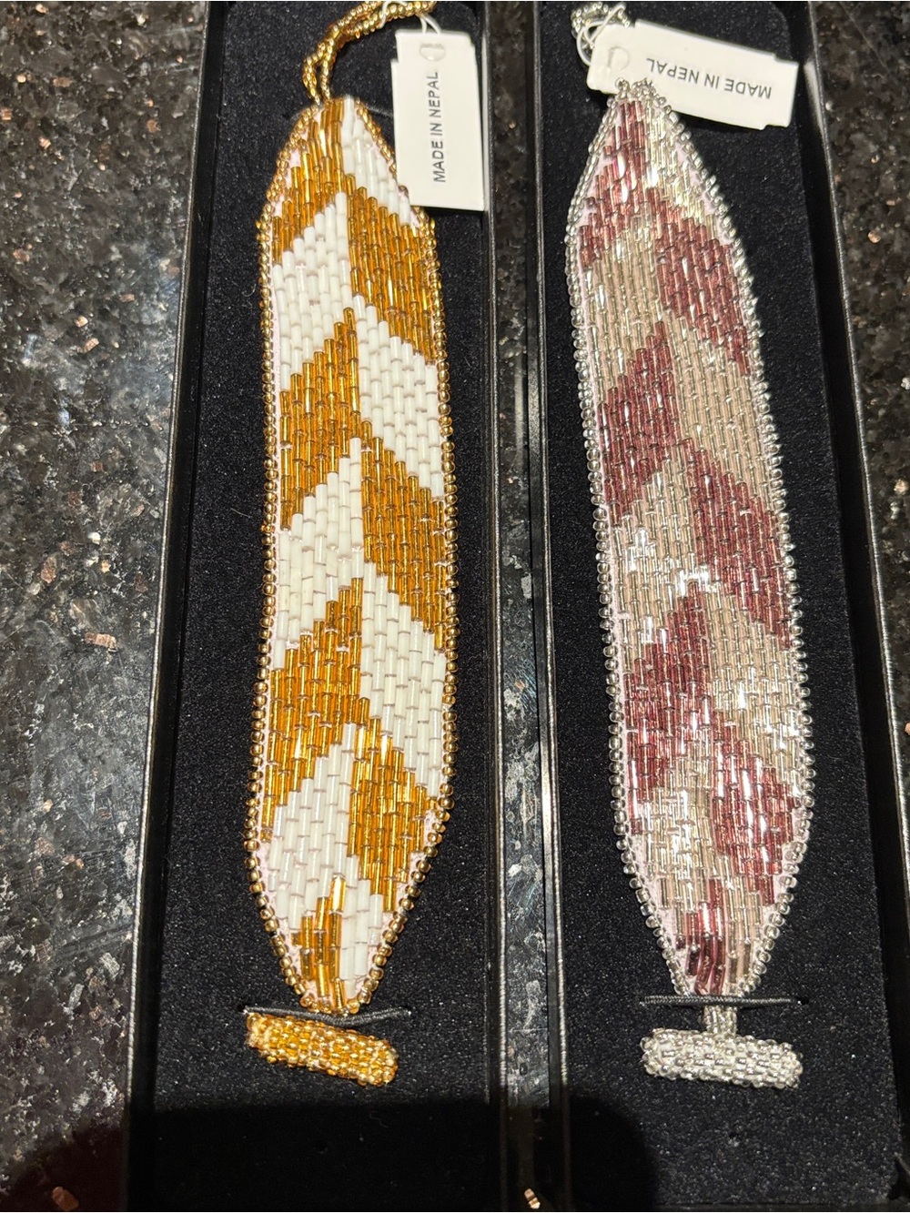 Himalayan 2x Handmade Beaded Chevron Bracelets from Nepal - NIB